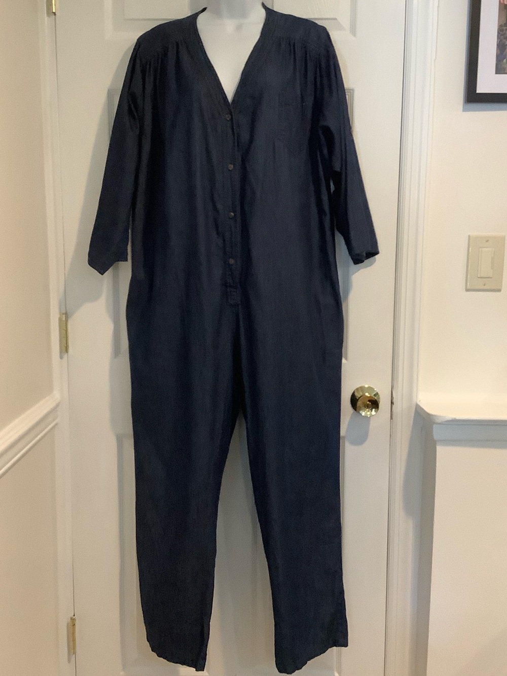 MARTINE’S DREAM 100% Cotton Capsule Casual Blue Chambray Loose Fit Jumpsuit XL